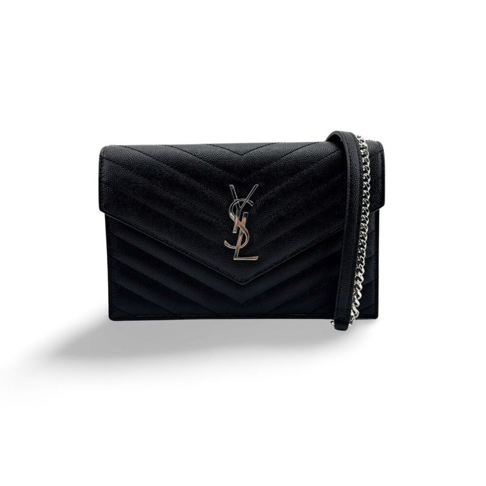 Saint Laurent Grande de Foudre Monogram Chain Crossbody Bag Black Silver